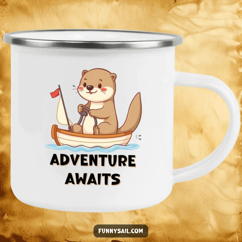 Funny Otter Sailor Camping Mug: Playful otter steers a sailboat, bringing humor to outdoor drinks and adventures.