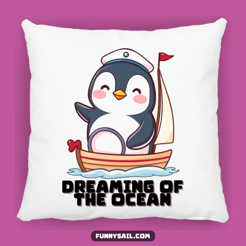 Funny Penguin Sailor Pillow - Cozy Nautical Bird Cushion Gift