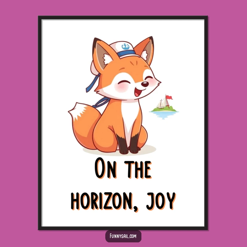 Funny Fox Sailor Digital Art: Whimsical Island View, Instant Decor Gift