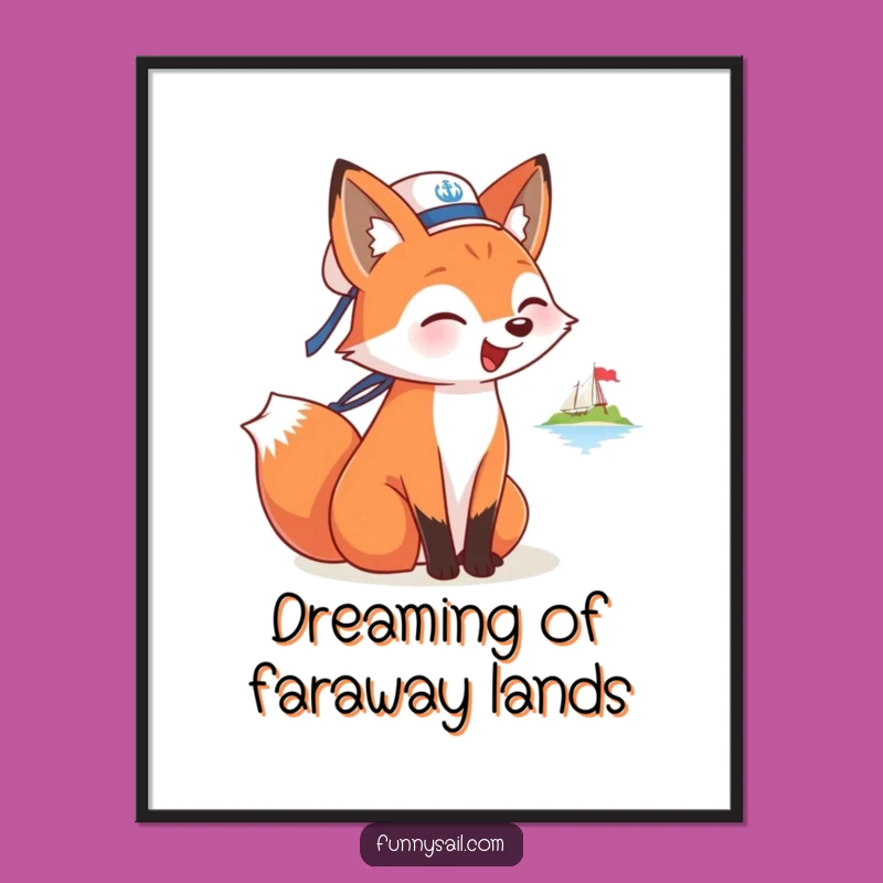 Funny Fox Sailor Poster: Whimsical Island Art, Nautical Decor, Perfect Gift