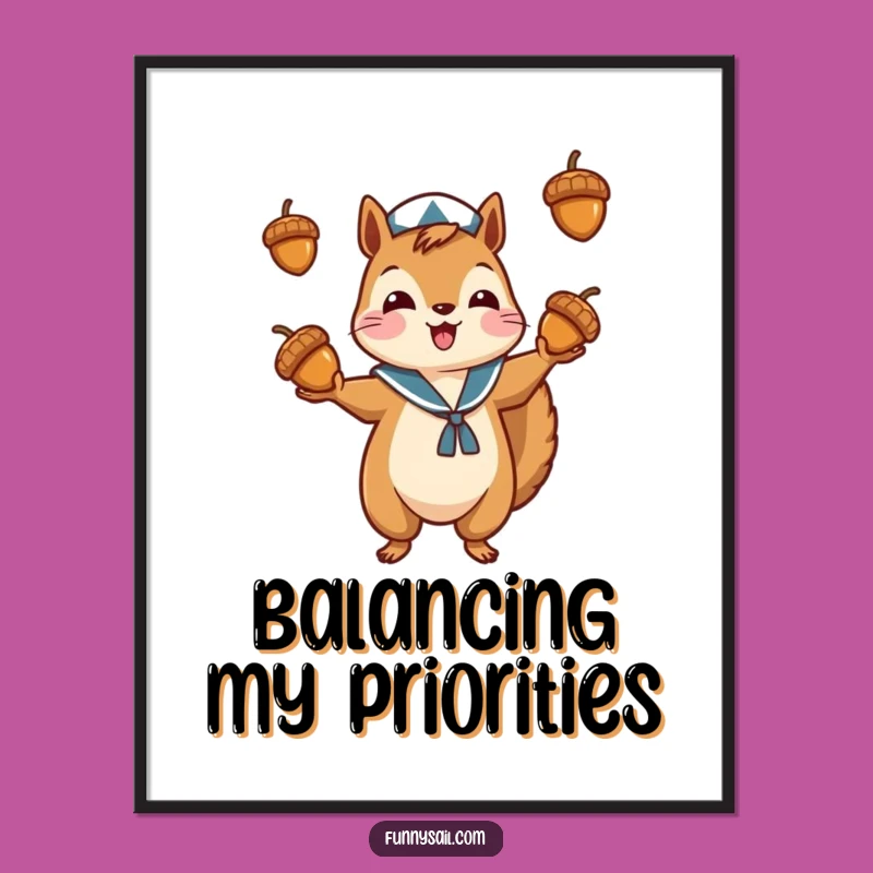 Funny Squirrel Sailor Poster: Acrobatic Art, Nautical Decor, Perfect Gift