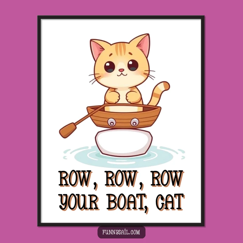 Free Printable Wall Art: Curious Cat Rowboat Adventure Humorous Downloadable Art