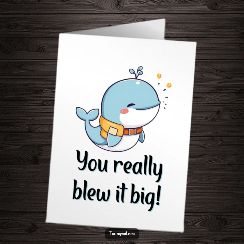 Funny Free Printable Congratulations Card: Whimsical whale wearing a life vest, expressing delight, ideal for a downloadable present.