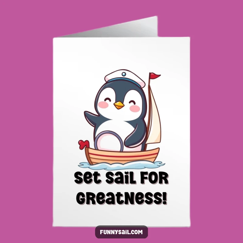 Free Printable Penguin Congrats Card: Funny Nautical Success, Downloadable Sail Away