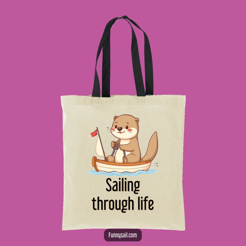 Funny Otter Sailor Tote Bag: Playful Otter Steering Sailboat - Hilarious Carry-All!
